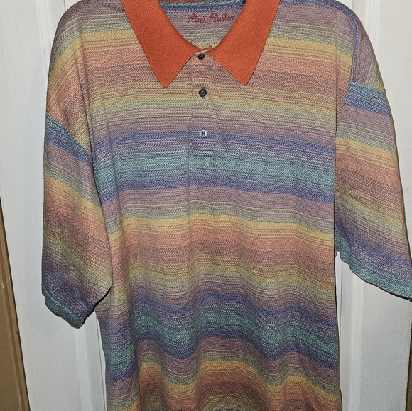 Alan Flusser Mercerized Cotton Multi Color Orange Collar Polo XXL "PRIDE" - Picture 4 of 6